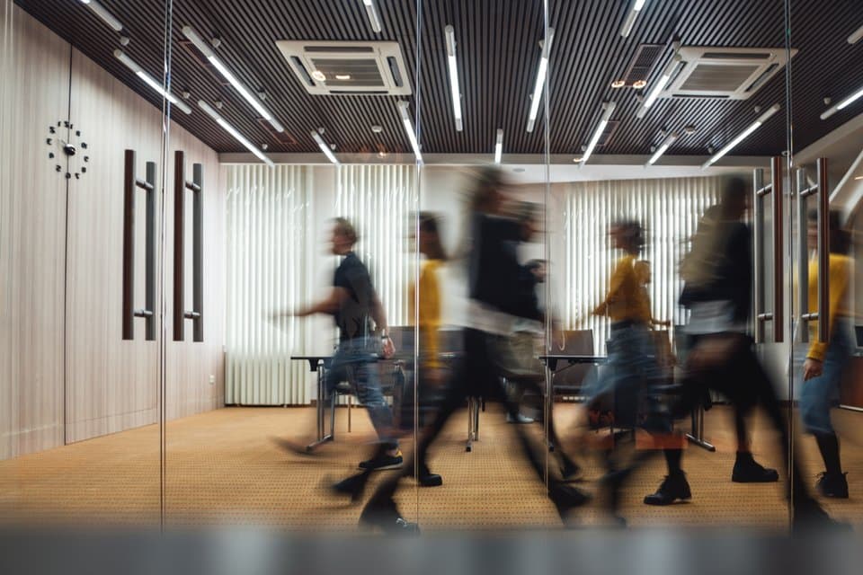 Modern office environment with collaborative workspace